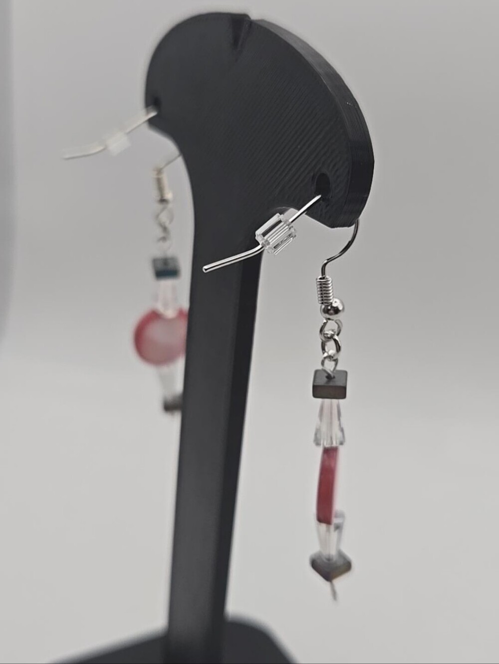 Handmade Pink Beaded Dangle Earrings Silver Tone Fish Hook - Picture 3 of 4